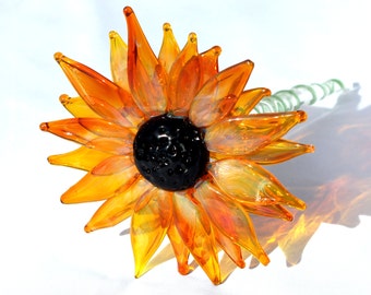 Black Eyed Susan, Lampwork Hand Blown Glass Flowers, Spring Daisies Sun Flower, Flowers Long Stemmed,  Boro SRA