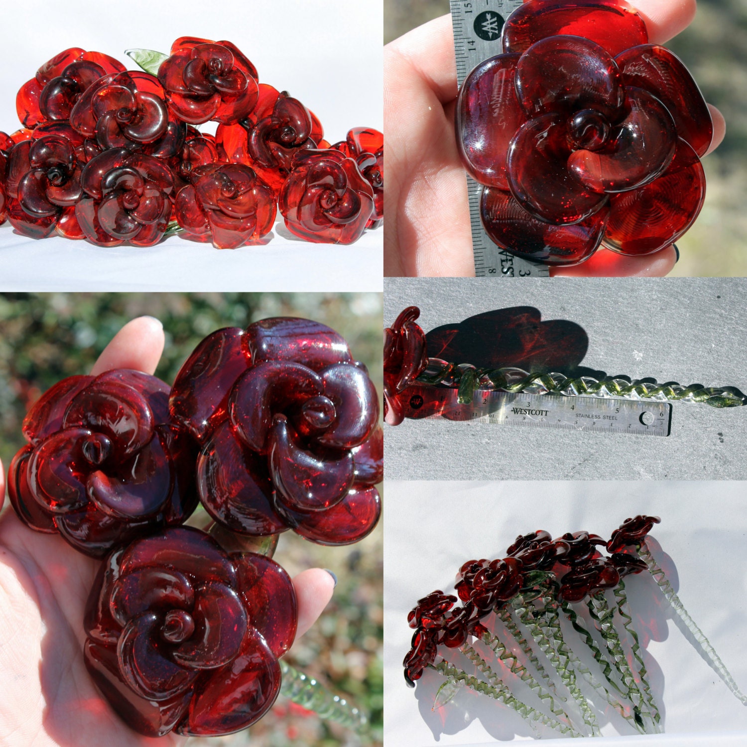 Red Glass Rose Long Stemmed, Glass Flower Forever Untamed Rose