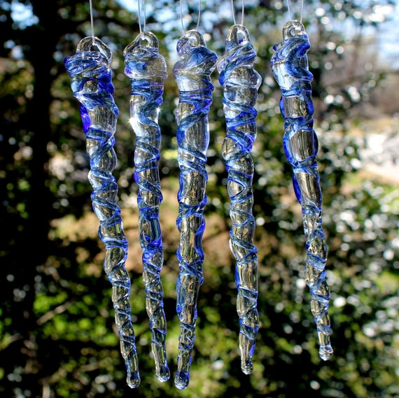 Christmas Ornament Glass Icicles Set of Twenty Holiday Tree Decoration Hand Blown Glass Christmas Ornament Glass Icicles Set of Twenty Holiday Tree Decoration Hand Blown Glass