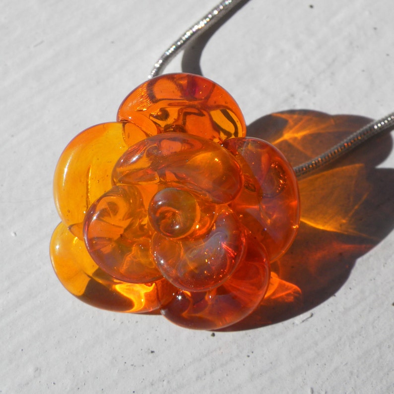 Rose Necklace Glass, Hand Blown Lampwork Flower Pendant, Yellow Orange Glass Rose image 2