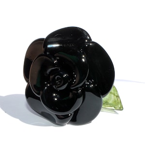 Black Rose Glass Long Stemmed Rose, Borosilicate Lampwork Flower Hand blown, Handmade Gifts For Her, Large Rose Boro Sculpture Art