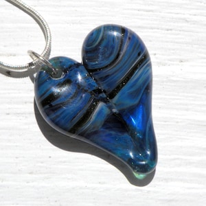 Blue Lampwork Heart Pendant, Glass Boro Jewelry, Necklace Lampwork Hand Blown