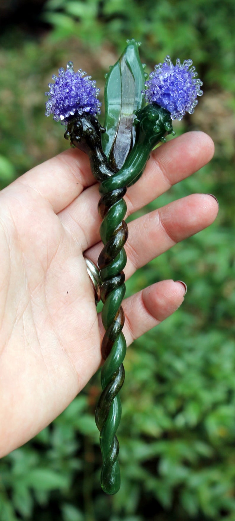 Glass Thistle Purple. Glass Long Stem Flowers, Outlander Scottish Irish Lampwork Flower Hand Blown Boro Thistles image 3