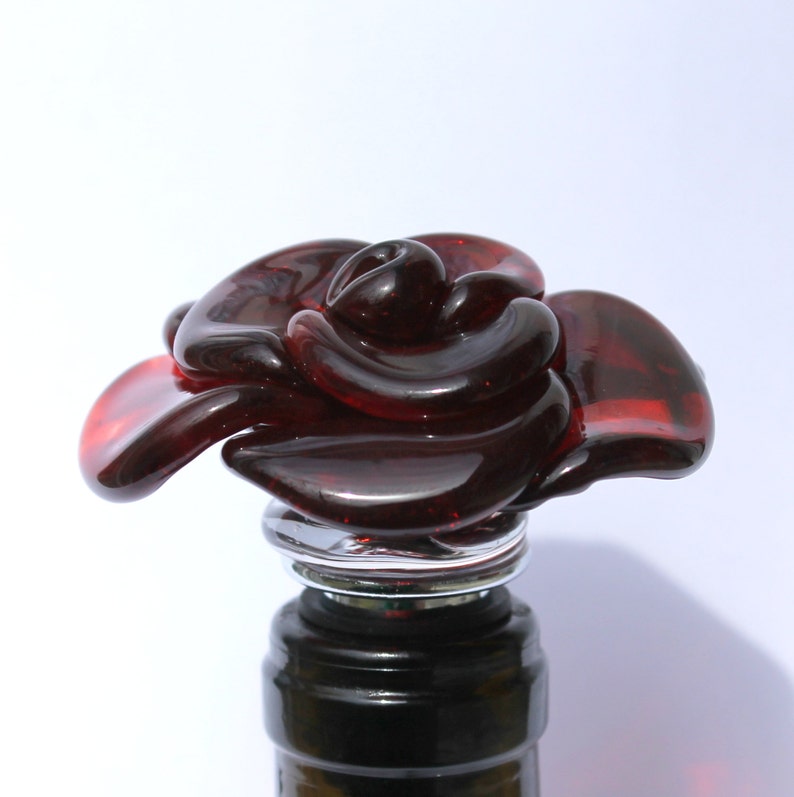 Wine Bottle Stopper Glass Rose Red Hand Blown Rose Lampwork Etsy