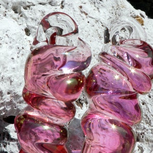 Pink Glass Icicles, Christmas Holiday Ornaments Handblown Gold image 4