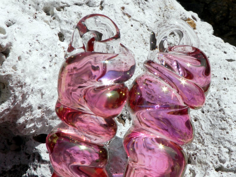 Pink Glass Icicles, Christmas Holiday Ornaments Handblown Gold image 4