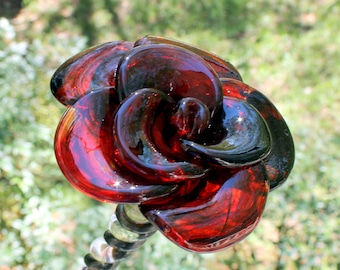 Red with Black Accents Glass Rose