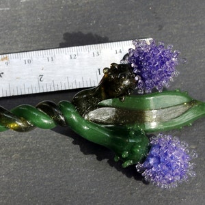 Glass Thistle Purple. Glass Long Stem Flowers, Outlander Scottish Irish Lampwork Flower Hand Blown Boro Thistles image 5