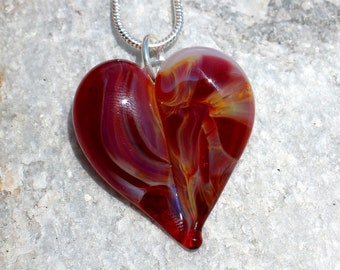 Heart Necklace Glass Jewelry, Flamework Pendant Lampwork Boro, Hand Blown Red Purple Necklace