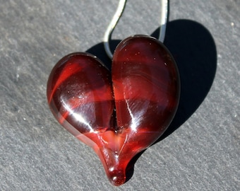 Glass Heart Necklace, Blown Boro Pendant, Lampwork Focal BeadTwists of Red Heart