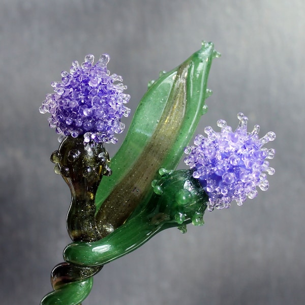 Glass Thistle Purple. Glass Long Stem Flowers, Outlander Scottish Irish Lampwork Flower Hand Blown Boro Thistles