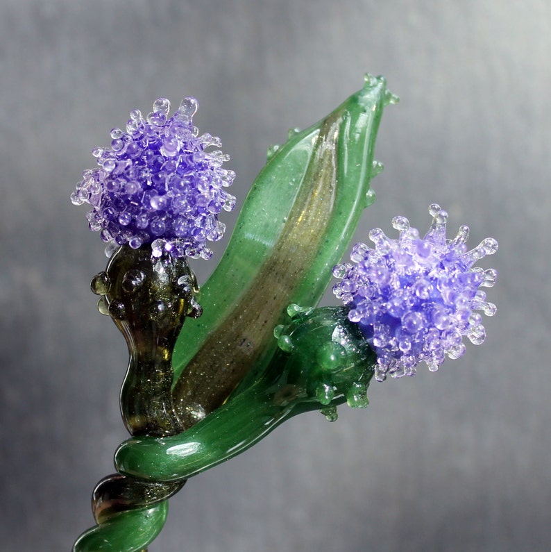 Glass Thistle Purple. Glass Long Stem Flowers, Outlander Scottish Irish Lampwork Flower Hand Blown Boro Thistles image 1