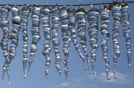 Glass Icicles Set of Twenty,  Christmas Ornament, Holiday Tree Decoration, Hand Blown Glass