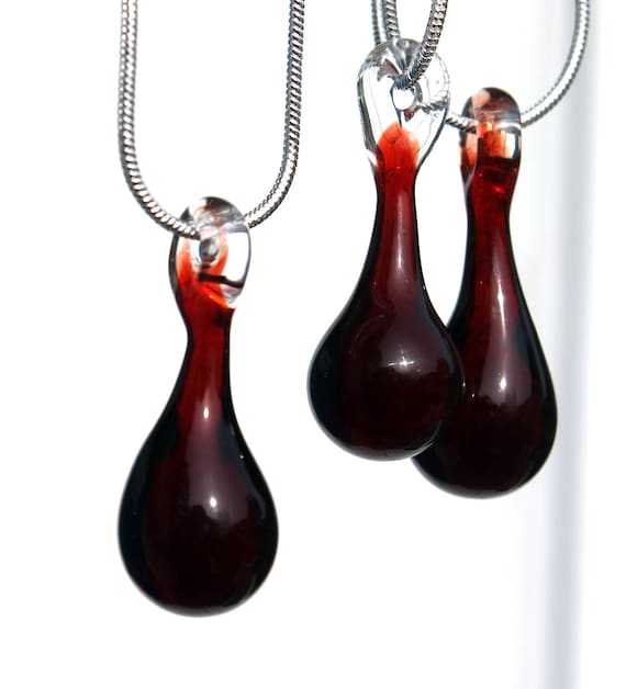 Blood Drop Necklace, Boro Glass Pendant, Anti Valentine Glass Jewelry Necklace, Vampire Lampwork Hand Blown
