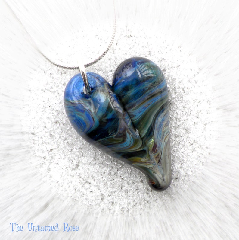 Heart Necklace Glass Jewelry Pendant Lampwork Boro Heart Earth View image 1