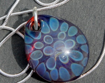 Blown Boro Glass Jewelry,  Honeycomb Pendant Glass, Lampwork Focal Bead Necklace Hand Blown SRA Purple Blue