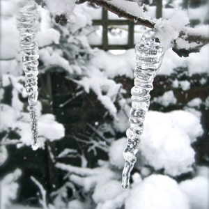 Christmas Ornament Set of TEN Glass Icicles, Holiday Decoration, Natural Icicles, Hand Blown Glass, Ice Tree Ornaments