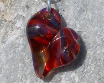 Heart Necklace Glass Pendant Silver Chain Handblown SRA Purple