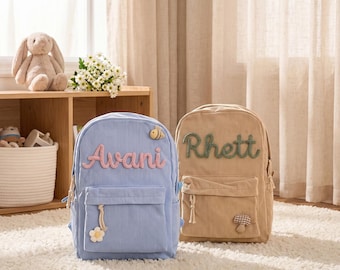 Mochila infantil personalizada con nombre, mochila escolar infantil personalizada, mochila preescolar de pana.