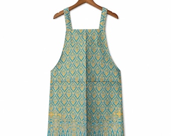 Grembiule da cucina thailandese in broccato di seta, motivo tradizionale, stile boho etnico, fatto a mano in Thailandia.