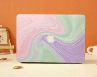 Pastellfärgat flytande virvelfodral för MacBook, Air 15/13/11" 2025, hårt laptopfodral, Pro 16/15/14/13 tum 2024 M5 M4 M3 M2, Neo A18 2026, nytt MacBook-fodral