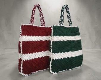 Juego de 2 bolsos de mano de ganchillo tejidos a mano, colección de verano a rayas