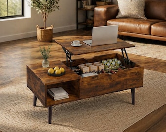 Lift Top Coffee Table with Hidden Storage, Small Wooden Center Table, Space Saving Furniture