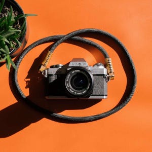 Camera Rope Strap in Black, Green & Red for Analog and DSLR Cameras - Vintage Camera Rope, Genuine Leather Camera Strap