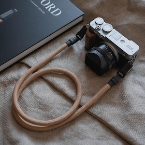 Snabbkopplingskamerarem, enkel kamerarem i beige tillverkad av klätterrep, för DSLR- eller analoga kameror - Vintage kamerarem