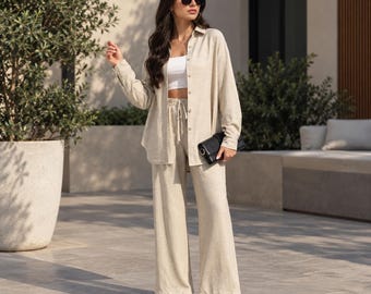 Fashion Loose Top Wholesale Solid Casual Suit Custom Logo Drawstring Trousers Factory Directly