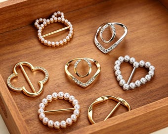 Anello per sciarpa con strass e perle finte, fermaglio per nodo camicia, fibbia in metallo per sciarpa, maglione, vestito, cravatta, accessorio di abbigliamento per donna