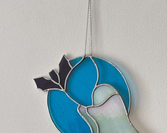 Handmade Stained Glass Ghost Suncatcher, Blue Moon Window Hanging, Mystical Spirit Art