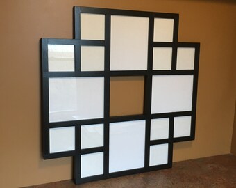 Handmade Collage Photo Frame: 16-17 Photos, Poplar Wood, 31x31 inches