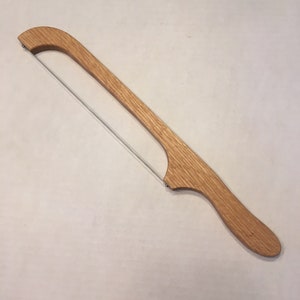 Oak Wood Bow Bread Knife with Stainless Steel Serrated Blade for Slicing Bread, Vegetables, or Meat, Made in USA