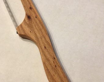 WOOD BREAD KNIFE, Bread Knife, Bow Bread Knife, Fiddle Bread Knife, Wooden Bread Knife, Oak Bread Knife, Stainless Steel Serrated Blade