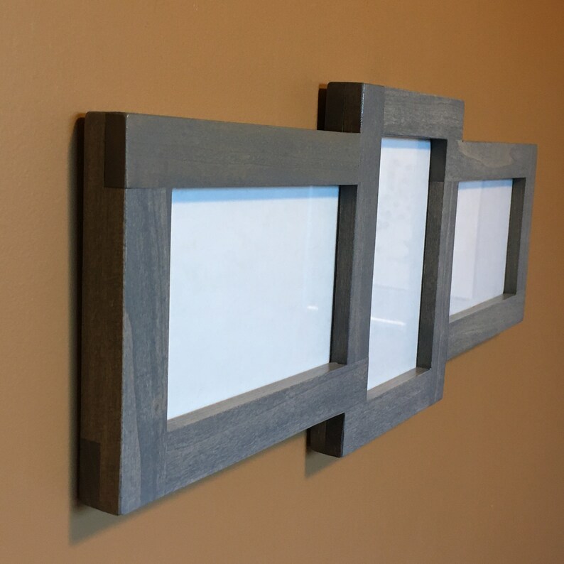 SALE Collage Frame for Three 5x7 Pictures of Multiple Orientation, Handmade Wood Collage Photo Frame image 4
