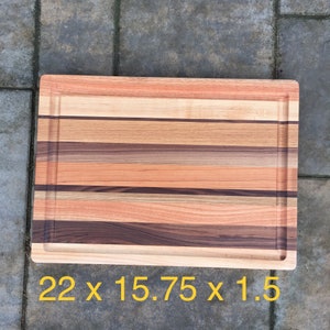Large Wood Edge Grain Reversible Carving Board with Juice Groove and Finger Grooves, Fathers Day Gift