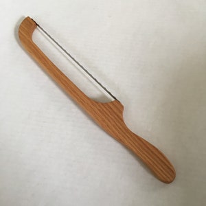 Oak Wood Bow Bread Knife with Stainless Steel Serrated Blade for Slicing Bread or Vegetables or Meat, Made in USA