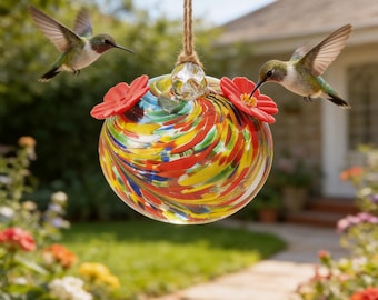 Karmnik dla kolibrów z dmuchanego szkła, dekoracja ogrodu, prezent dla miłośników ptaków