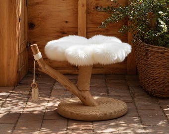 Árbol rascador de madera flotante, poste rascador natural, torre de escalada, estante para mascotas, muebles rústicos para gatos