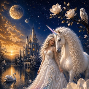 El unicornio lunar - Patrón de punto de cruz contado / Formato digital / Cobertura total / Conservador de patrones / Saga
