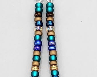 Pendientes colgantes de cuentas de semillas azul verdoso: joyería bohemia de plata de ley