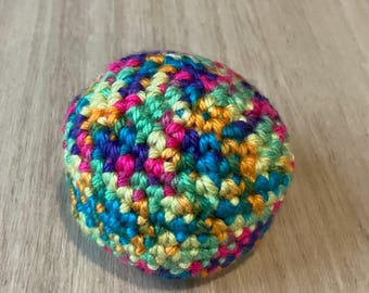 Pelota de ganchillo para hacky sack, arcoíris, hilo suave y brillante
