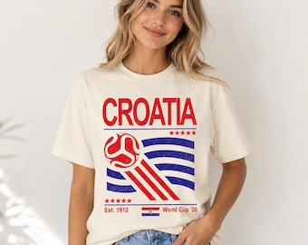 Croatia Soccer T-Shirt, Retro 90s Flag Croatia Team, World Cup 2026, Football Fan Gift