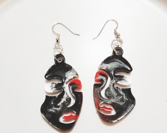 Abstract resin earrings with faces