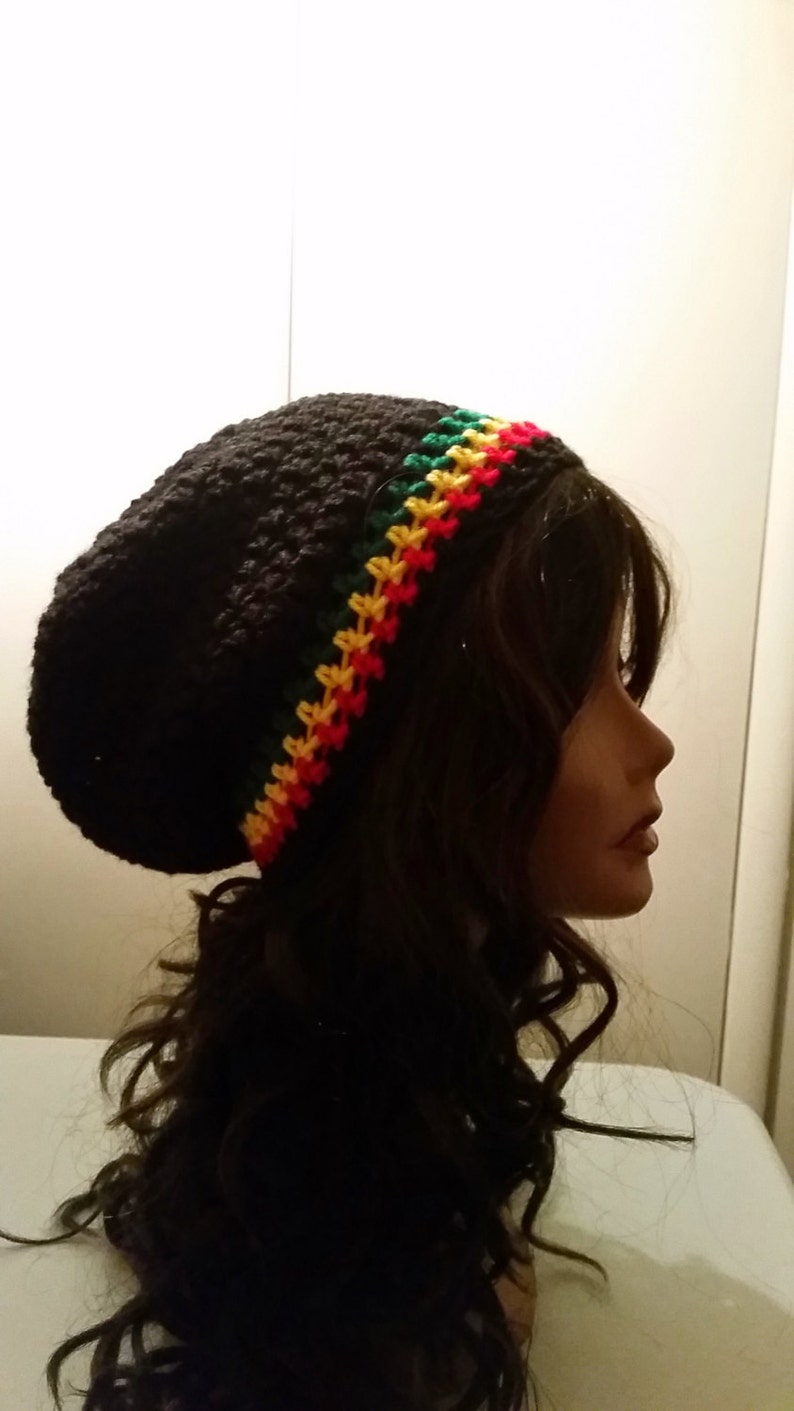 Unisex Rasta Flag Slouch Beanie-Unisex Hat-Grunge Rocker Slackster Striped Hat image 2