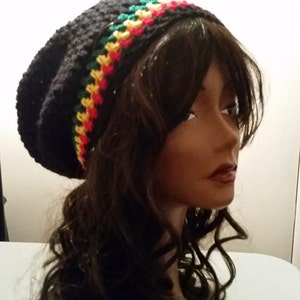 Unisex Rasta Flag Slouch Beanie-Unisex Hat-Grunge Rocker Slackster Striped Hat image 3