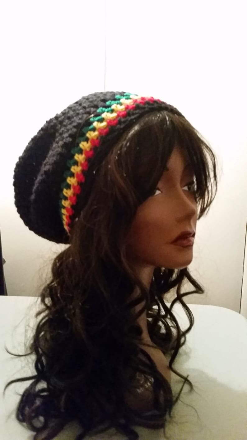 Unisex Rasta Flag Slouch Beanie-Unisex Hat-Grunge Rocker Slackster Striped Hat image 3