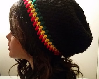 Unisex Rasta Flag Slouch Beanie-Unisex Hat-Grunge Rocker Slackster Striped Hat