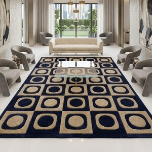 Modern Geometric Area Rug, Abstract Circle Pattern Rug, Handmade Tufted Floor Rug, Living Room Bedroom Decor Rug